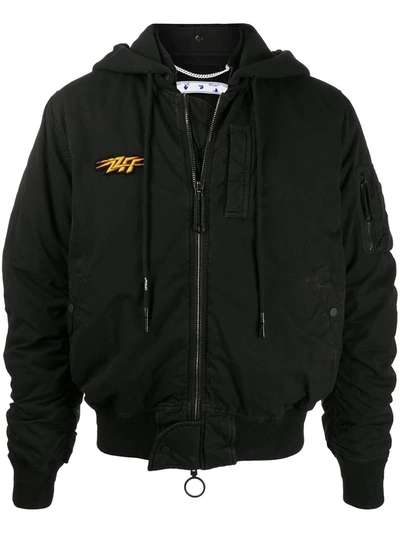 Off-white Stencil Arrows-motif Hooded Bomber Jacket In Black