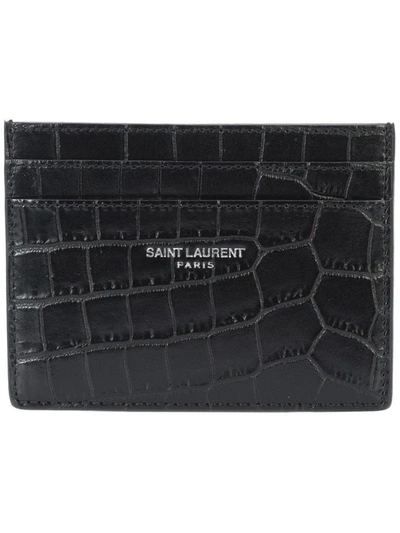 Saint Laurent Moc Croc Card Holder In Black