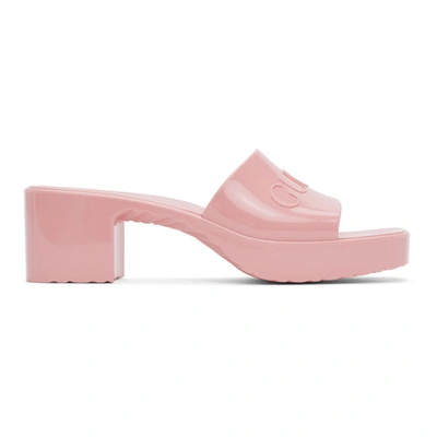 Gucci Pink Rubber Slide Sandals In 5815 Wildro