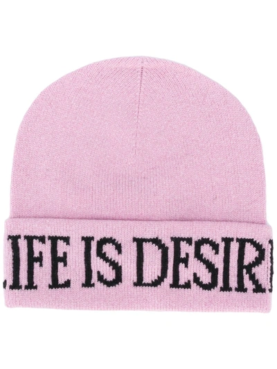 Alberta Ferretti Knit Intarsia Cashmere & Wool Beanie Hat In Pink