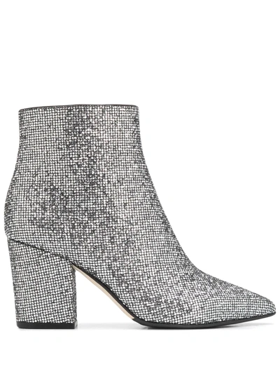 Sergio Rossi Steel Color Glitter Fabric Ankle Boot In Silver