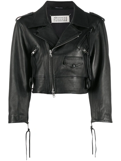 Maison Margiela Cropped Leather Biker Jacket In Black