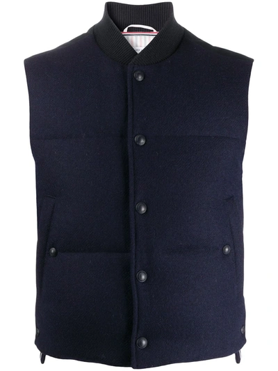 Thom Browne Snap-button Padded Shetland Wool Gilet In Blue