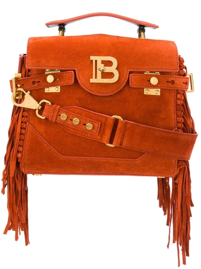 Balmain B-buzz 23 Suede Handbag In Brown In Orange