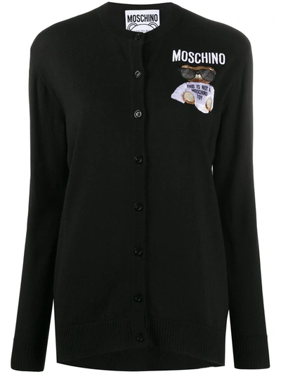 Moschino Teddy Bear Embroidery Cardigan In Black