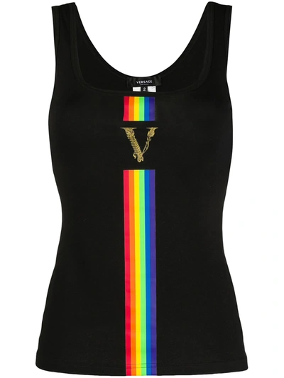 Versace X Pride Rainbow Stripe Tank Top In Black