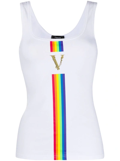 Versace X Pride Rainbow Stripe Tank Top In White