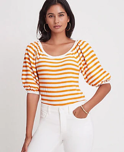 Ann Taylor Striped Balloon Sleeve Sweater In Raw Honey