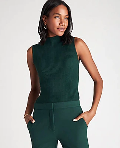 Ann Taylor Ribbed Mock Neck Sweater Shell Top In Boxwood Green