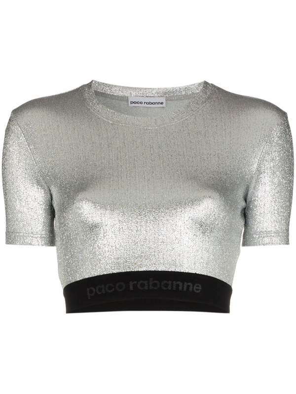 Paco Rabanne Cropped Two-tone Metallic Stretch Top In Silver | ModeSens