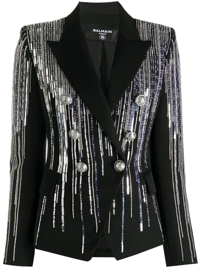 Balmain Embellished Double-breasted Blazer In Black