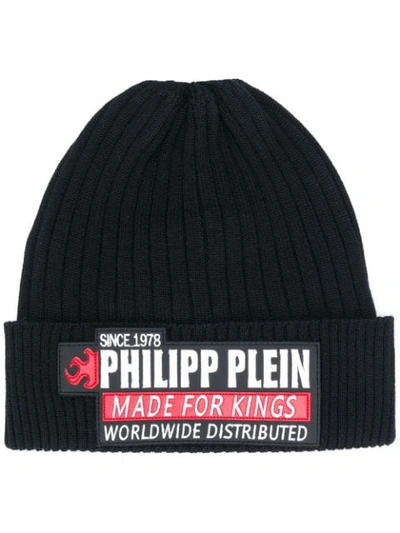 Philipp Plein Logo Patch Beanie In Black