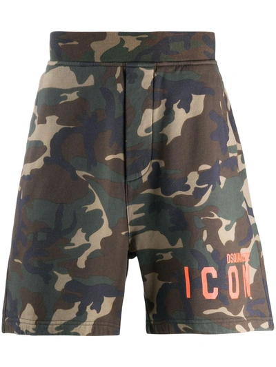 Dsquared2 Camouflage Print Icon Shorts In Green
