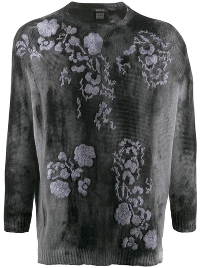 Avant Toi Floral-embroidered Tie-dye Jumper In Black