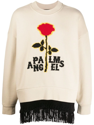 Palm Angels Embroidered Logo Fringed Sweatshirt In 6125 Brown Rice Red