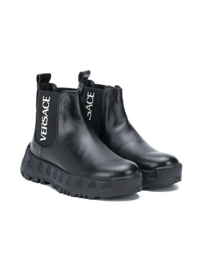 Young Versace Kids' Ankle Length Logo Print Boots In Black