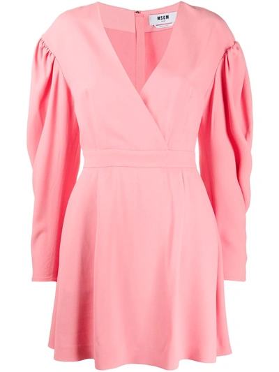 Msgm Puff Pleated Sleeves Mini Dress In Pink