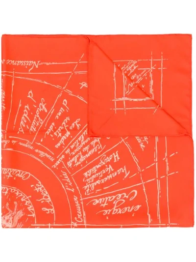 Pre-owned Hermes  Handwriting Printed Scarf In Red