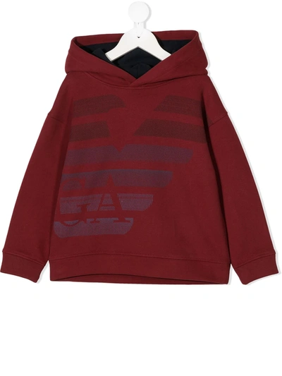 Emporio Armani Kids' Stitched Logo Cotton Hoodie In Red