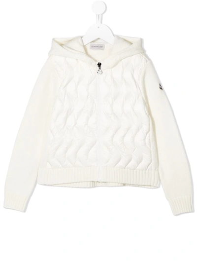 Moncler Kids' Quilted Panel Knitted Jacket In Neutrals