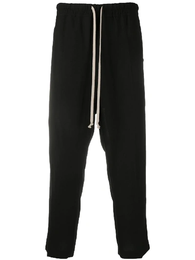 Rick Owens Drawstring Waist Pleat Detail Cropped Trousers In Black