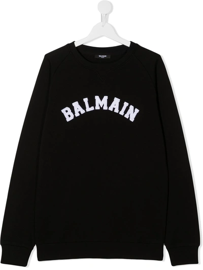 Balmain Teen Logo Patch Sweatshirt In Black