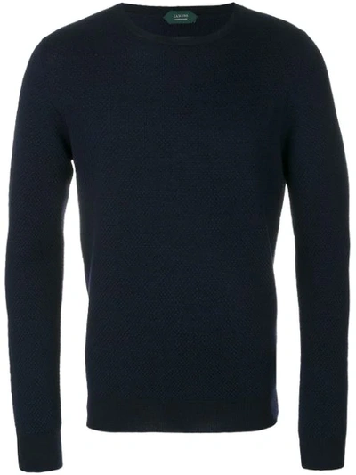 Zanone Rib-trimmed Virgin Wool Jumper In Blue