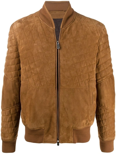 Ermenegildo Zegna Quilted Zipped Leather Jacket In Brown