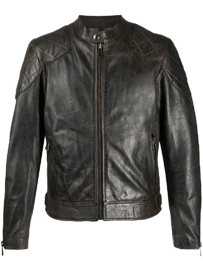 Belstaff Distressed Leather Jacket In Steel Grey
