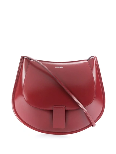 Jil Sander Rounded Leather Shoulder Bag In Red