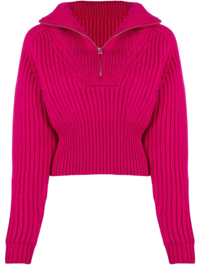 Jacquemus La Maille Olive Half-zip Jumper In Pink