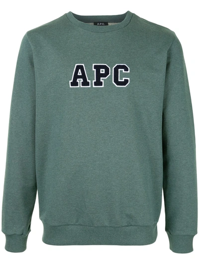 Apc Logo Embroidered Organic Cotton Sweatshirt In Green