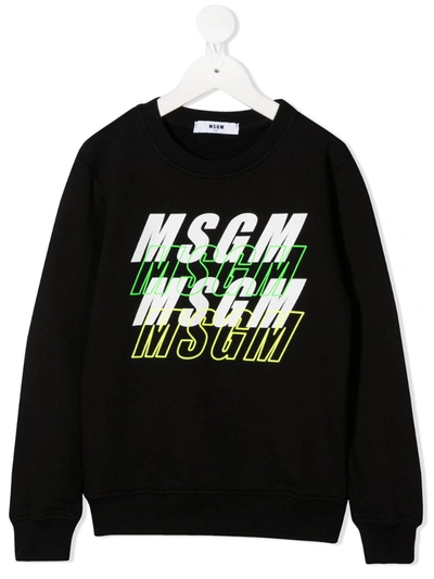 Msgm Kids' Rubberised Repeat Logo Sweatshirt In Black