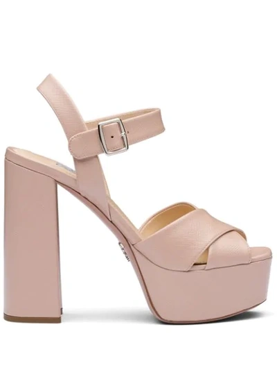 Prada Saffiano Platform Sandals In Pink