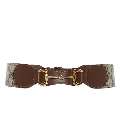 Gucci Horsebit Leather And Canvas Belt In Brown