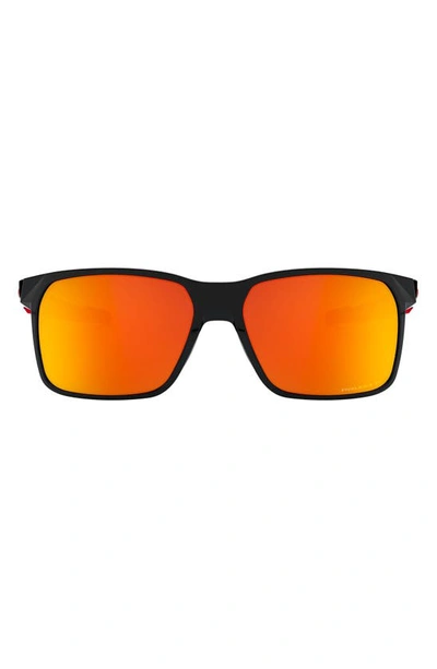 Oakley Portal 59mm Polarized Square Sunglasses In Polished Black/ Prizm Ruby
