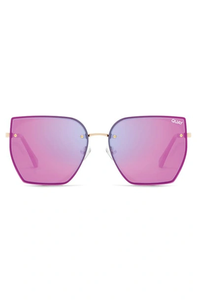 Quay Around The Way 55mm Flat Front Angular Sunglasses In Rose/ Pink Mirror