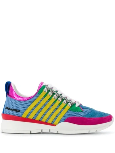 Dsquared2 Lace Up Trainers In Avio And Yellow Suede In Light Blue