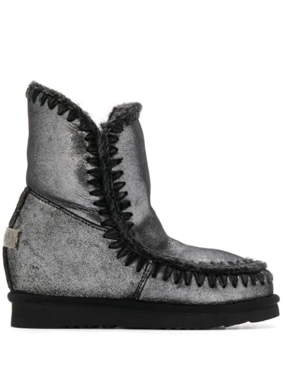 Mou Eskimo Wedge Metallized Ankle Boots In Silver