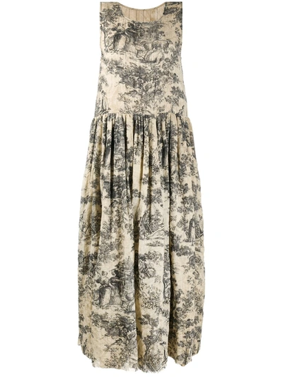 Uma Wang Floral Print Sleeveless Midi Dress In Black