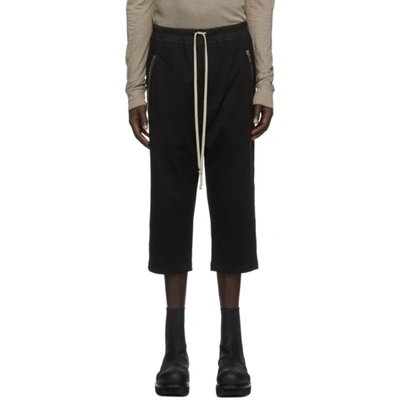 Rick Owens Black Jersey Cropped Drawstring Lounge Pants In 09 Black