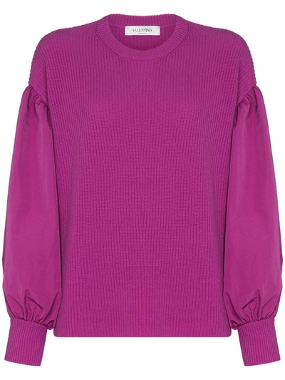 Valentino Balloon-sleeve Fine-knit Jumper In Purple