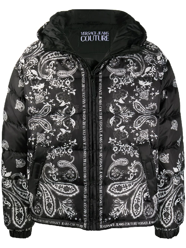 Versace Jeans Couture Baroque Print Padded Jacket In Black | ModeSens