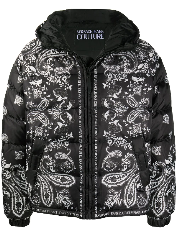 Versace Jeans Couture Baroque Print Padded Jacket In Black ModeSens