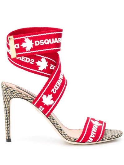 Dsquared2 Check Detailed Logo Strap Sandals In Red