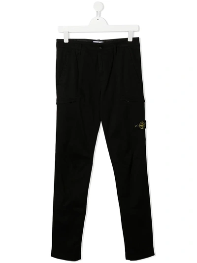 Stone Island Kids' Logo Patch Trousers In Black