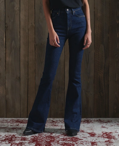 Superdry High Rise Skinny Flare Jeans In Dark Blue