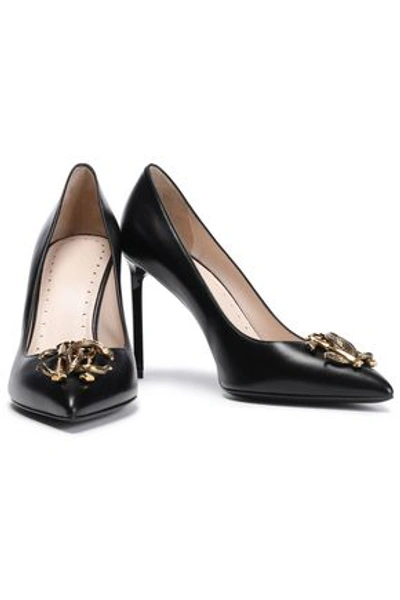 Roberto Cavalli Mirror Snake Croc Embossed Leather Pumps In Black