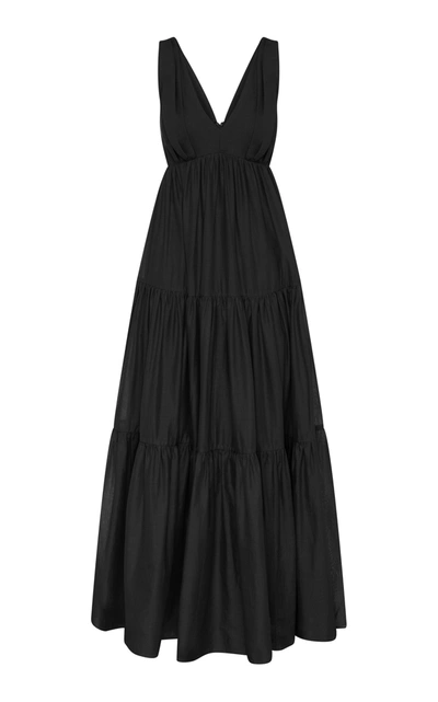 Aje Unending Tiered Cotton Maxi Dress In Black