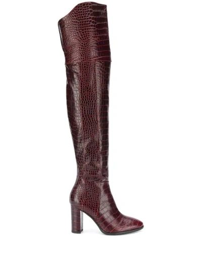 Pollini Crocodile-effect Over-the-knee Boots In Red